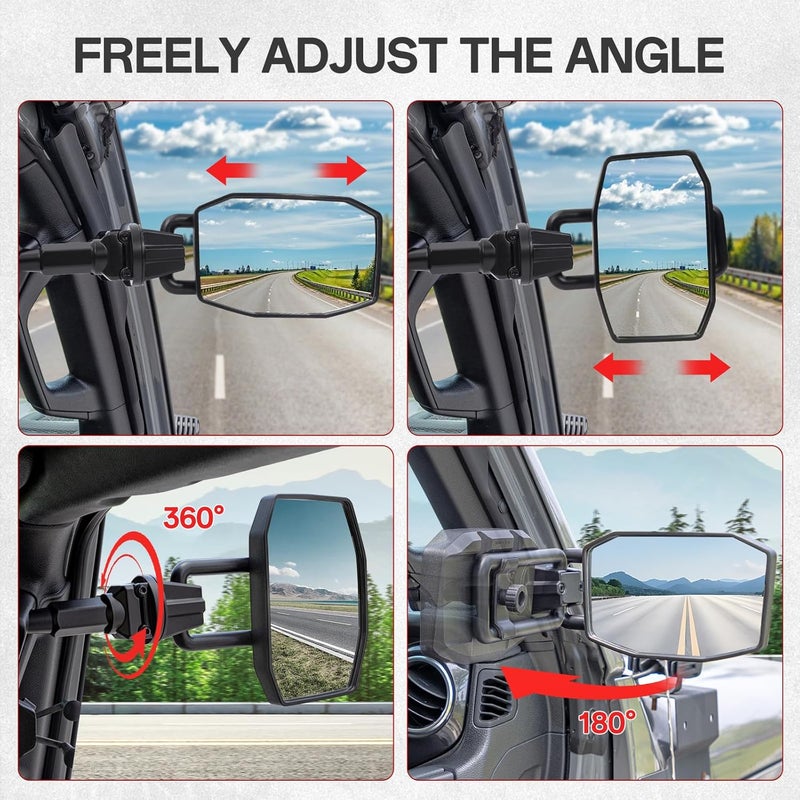 GEVINFA Upgraded Mirrors Doors Off Compatible with Jeep Wrangler JL JLU and Gladiator JT 2024-2026, Quick Release JL Mirror, No Wobble & Quick Removal knob(Not Fit 1986-2023) Patented - Image 4